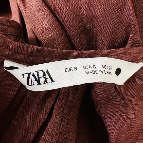 Zara Brown ramie passementerie boho Sleeveless buttoned back Blouse top - Picture 13 of 15